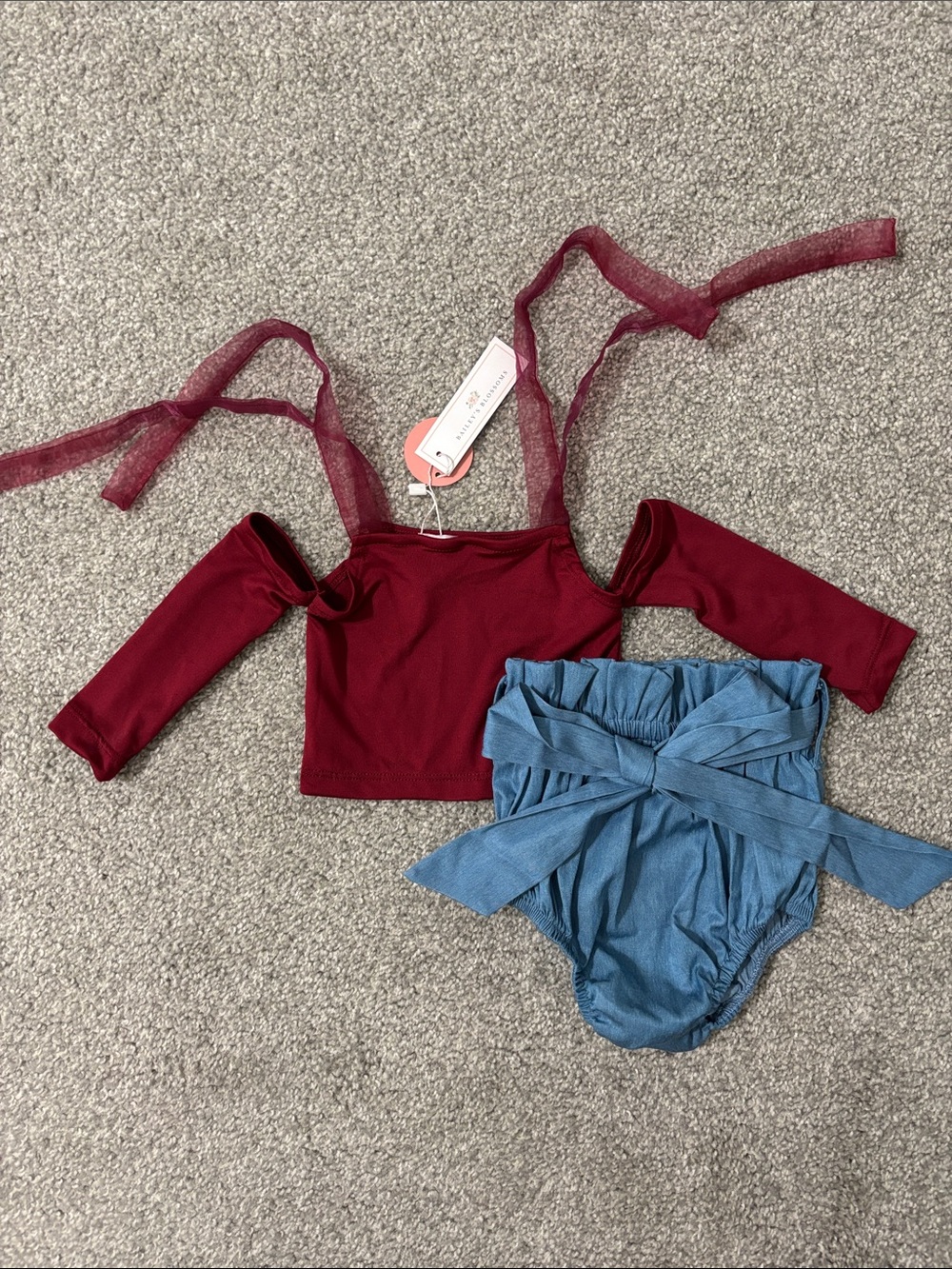 Kids Two-Piece Matching Set - Burgundy Top & Blue Bottom
